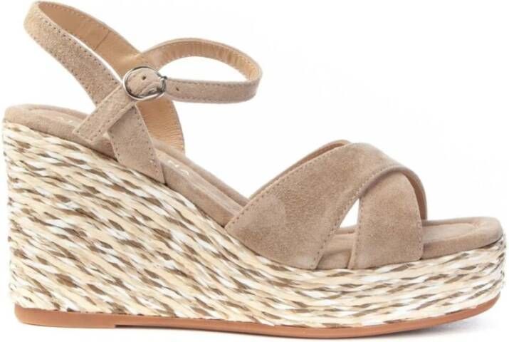 Alma en Pena Rafia Wedge Sandaal Beige Dames