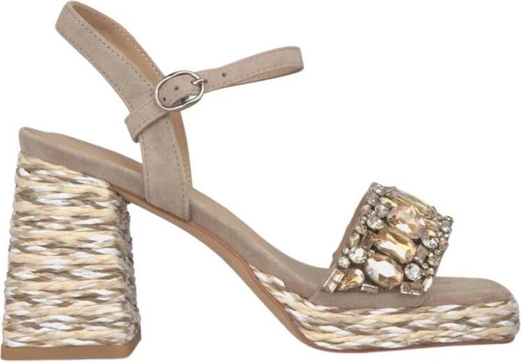 Alma en Pena Rhinestone Band Platform Sandal Brown Dames