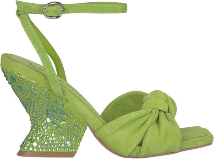 Alma en Pena Rhinestone Curved Heel Sandal Green Dames