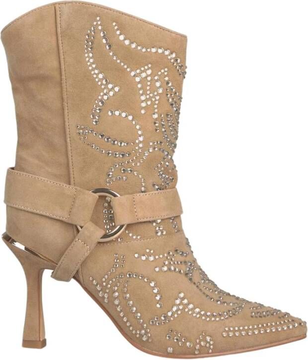 Alma en Pena Rhinestone Enkellaarsjes met Stiletto Hak Brown Dames