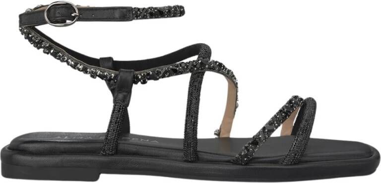 Alma en Pena Rhinestone Interlaced Flat Sandal Black Dames