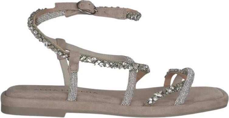 Alma en Pena Rhinestone Interlaced Flat Sandal Gray Dames