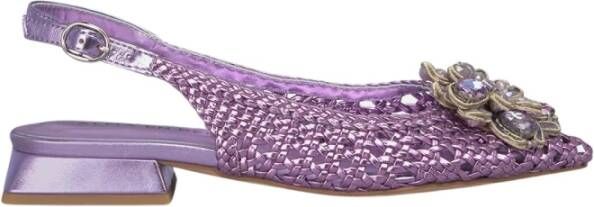 Alma en Pena Rhinestone raffia platte schoenen Purple Dames