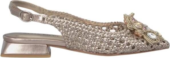 Alma en Pena Rhinestone raffia platte schoenen Yellow Dames