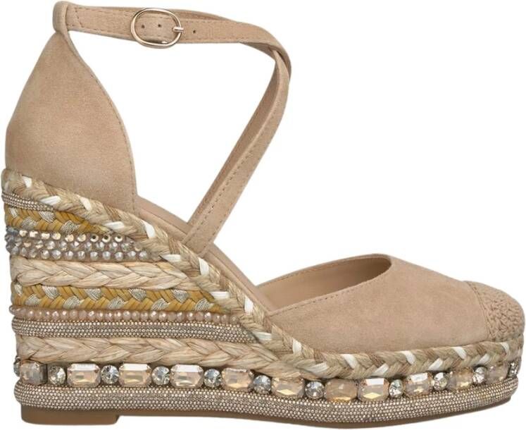 Alma en Pena Rhinestone Sleehak Sandaal Beige Dames