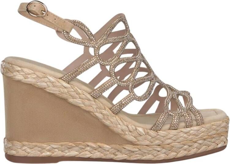 Alma en Pena Rhinestone Sleehak Sandaal Beige Dames