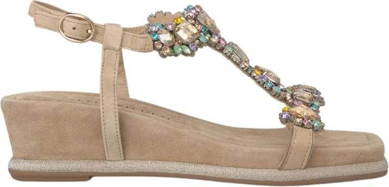 Alma en Pena Rhinestone Sleehak Sandaal Beige Dames