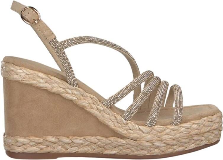 Alma en Pena Rhinestone Sleehak Sandaal Beige Dames