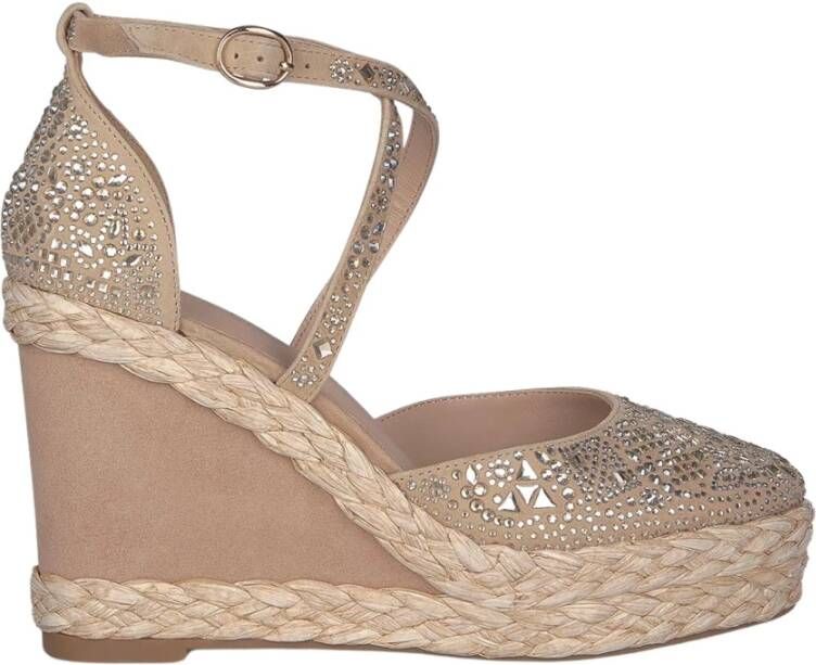 Alma en Pena Rhinestone Sleehak Sandaal Beige Dames