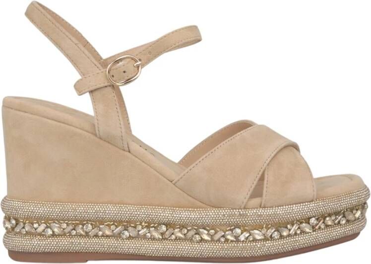 Alma en Pena Rhinestone Sleehak Sandaal Beige Dames