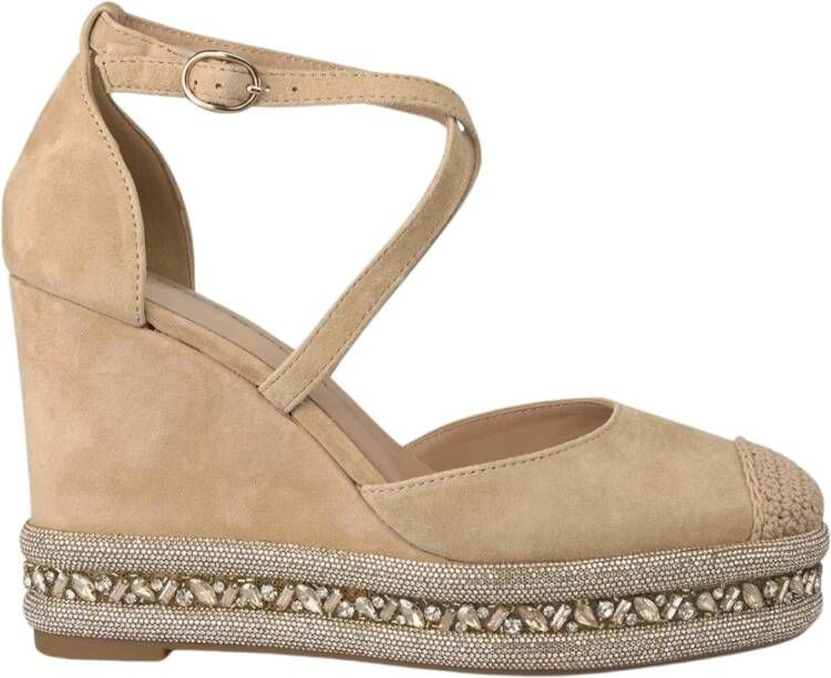 Alma en Pena Rhinestone Sleehak Sandaal Beige Dames