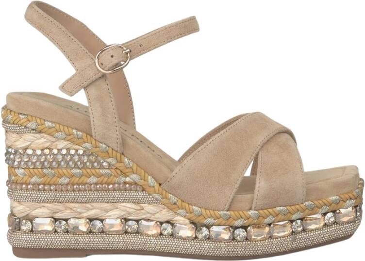 Alma en Pena Rhinestone Sleehak Sandaal met Vlecht Detail Beige Dames