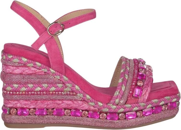 Alma en Pena Rhinestone Sleehak Sandaal met Vlecht Detail Pink Dames