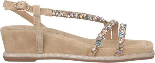 Alma en Pena Rhinestone Sleehak Sandalen Beige Dames