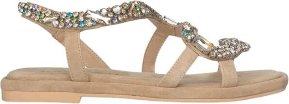 Alma en Pena Rhinestone Snake Flat Sandal Beige Dames