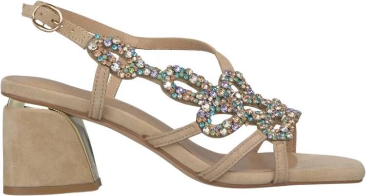 Alma en Pena Rhinestone Square Heel Sandal Beige Dames