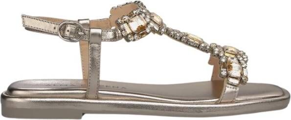 Alma en Pena Rhinestone Square Toe Flat Sandal Yellow Dames