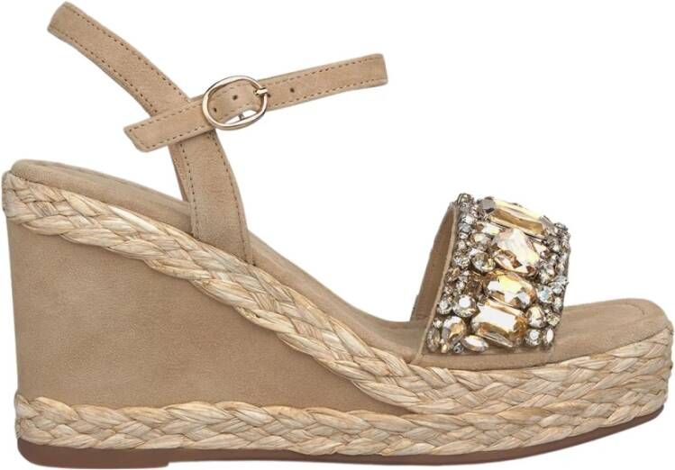 Alma en Pena Rhinestone Strap Sleehak Sandaal Beige Dames