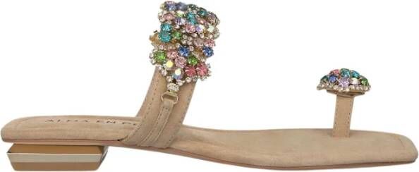 Alma en Pena Rhinestone Toe Flat Sandal Beige Dames