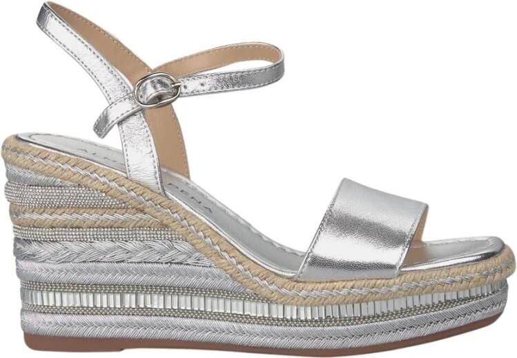 Alma en Pena Rhinestone Wedge Sandaal met Gevlochten Detail Gray Dames