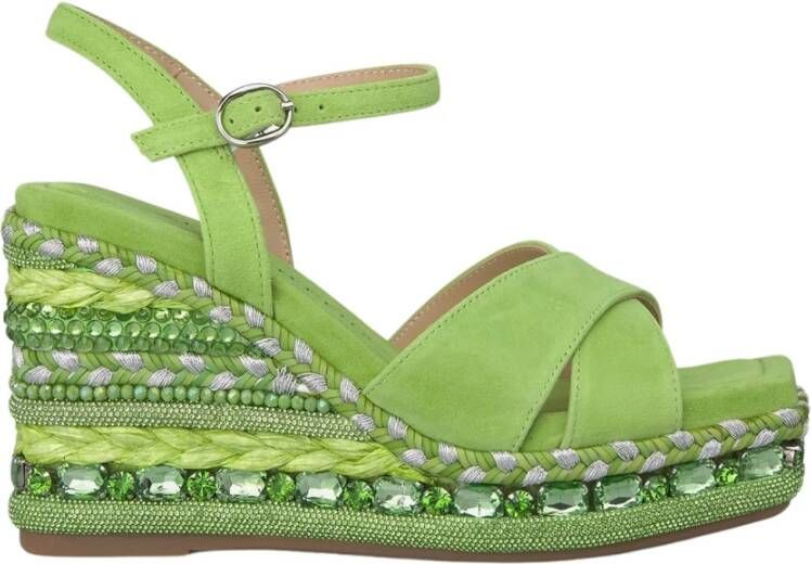 Alma en Pena Rhinestone Wedge Sandaal met Vlechtdetail Green Dames