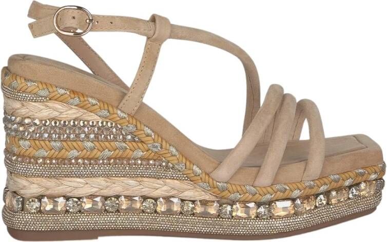 Alma en Pena Rhinestone Wedge Sandal Braided Detail Beige Dames