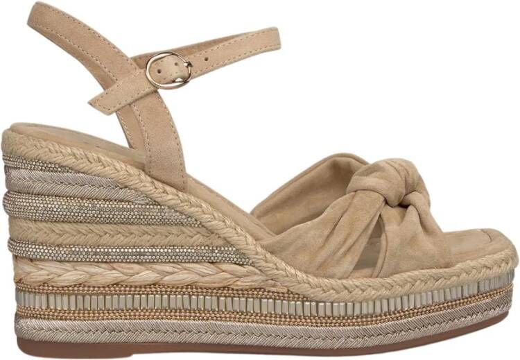 Alma en Pena Rhinestone Wedge Sandal with Braided Detail Beige Dames