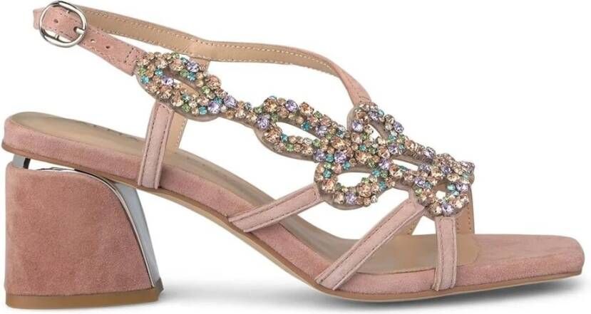 Alma en Pena Rhinestone Square Heel Sandal Beige Dames