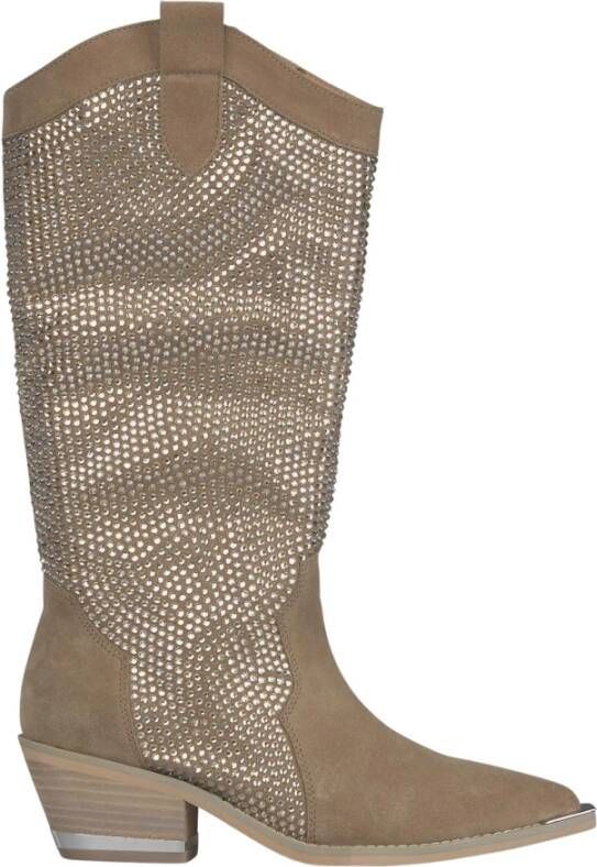 Alma en Pena Schitterende Rhinestone Enkellaarzen Beige Dames