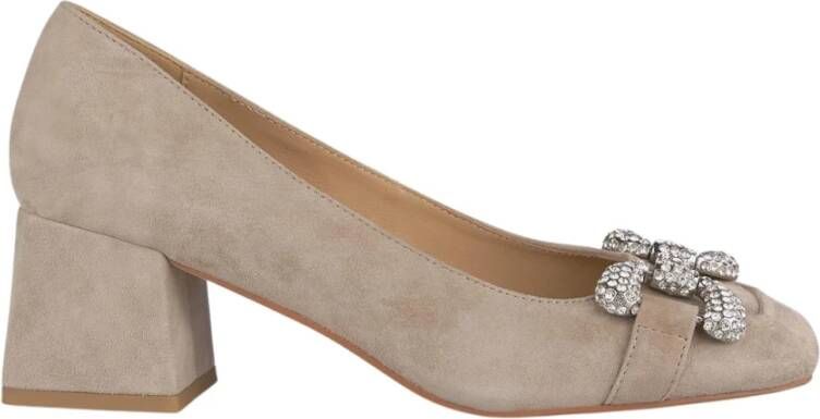 Alma en Pena Leren pumps met versierde vierkante neus Beige Dames