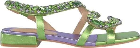 Alma en Pena Slang Strass Platte Sandaal Green Dames