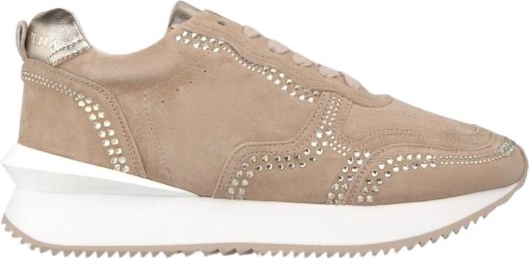 Alma en Pena Sneaker van leer met pareldetails en plateauzool Beige Dames