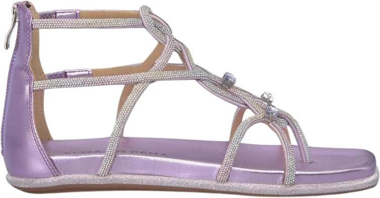 Alma en Pena Sprankelende platte sandaal met ritssluiting Purple Dames
