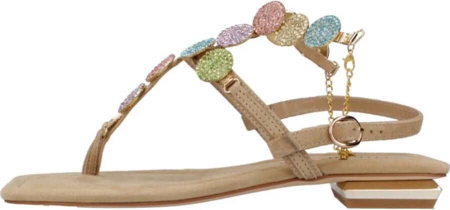 Alma en Pena Rhinestone Enkelband Platte Sandalen Beige Dames