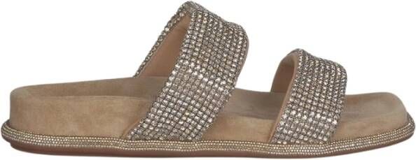 Alma en Pena Strass Banden Platte Sandaal Beige Dames