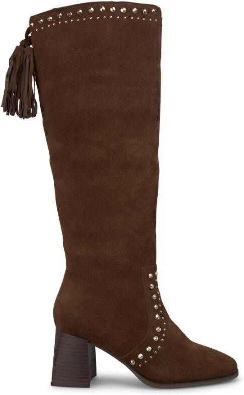 Alma en Pena Studded block heel boot Brown Dames