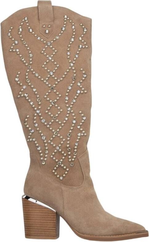 Alma en Pena Studded Blokhak Laars Beige Dames