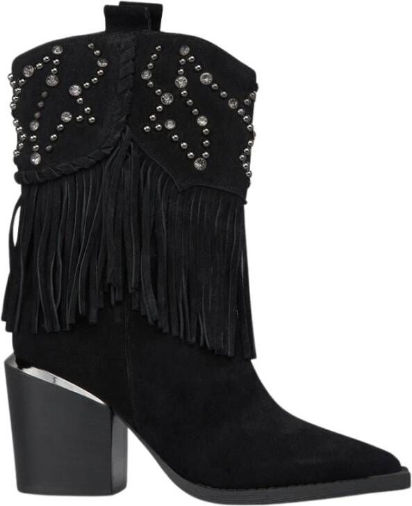 Alma en Pena Studded Fringed Enkellaarzen Black Dames