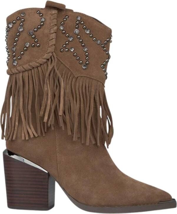 Alma en Pena Studded Fringed Enkellaarzen Brown Dames