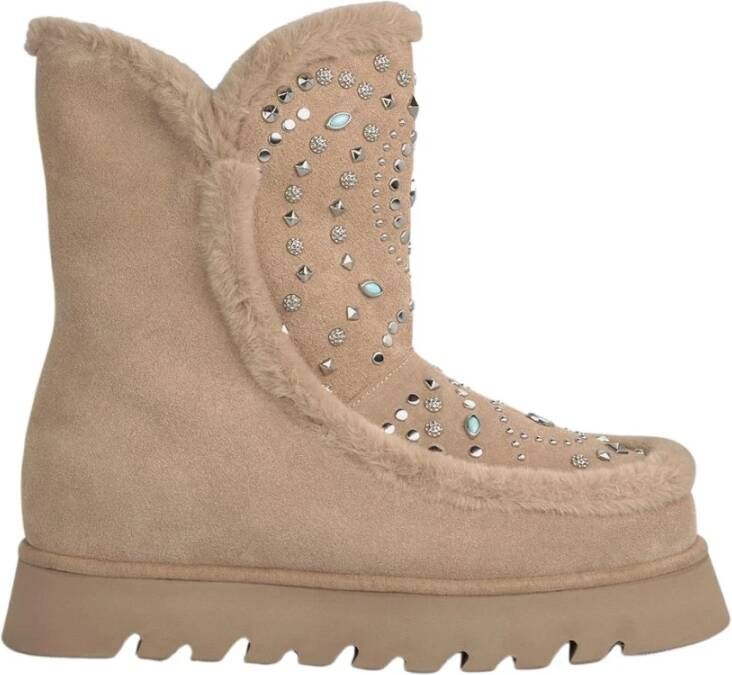 Alma en Pena Studded fur enkellaarsjes Beige Dames