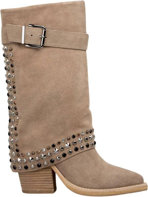 Alma en Pena Studded Heeled Boot Brown Dames