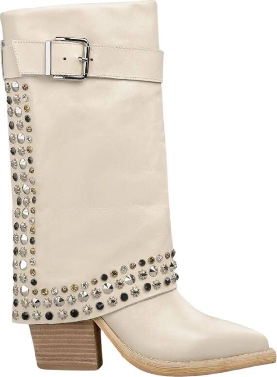 Alma en Pena Studded Heeled Boot White Dames