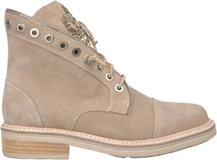 Alma en Pena Studded Leather Lace-Up Boot Beige Dames