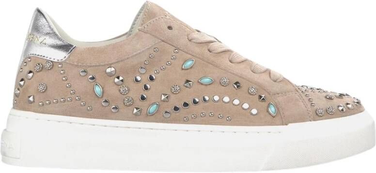 Alma en Pena Studded leren platform sneaker Beige Dames