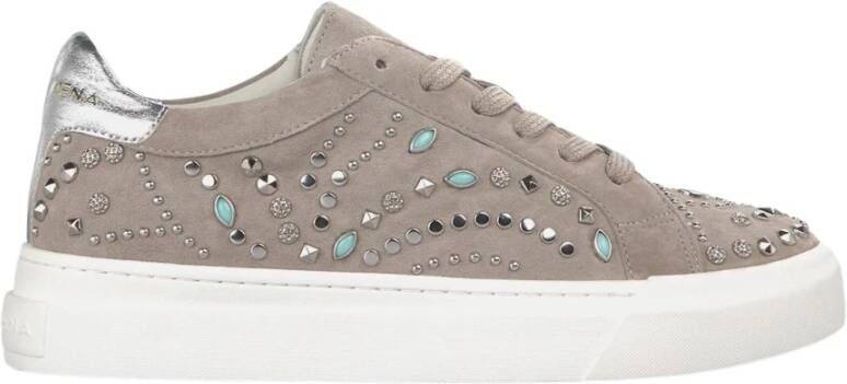 Alma en Pena Studded Leren Platform Sneaker Beige Dames