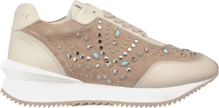 Alma en Pena Studded Platform Sneakers Beige Dames