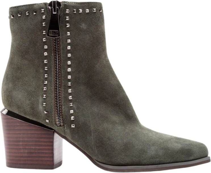 Alma en Pena Studded Rits Leren Enkellaarzen Green Dames