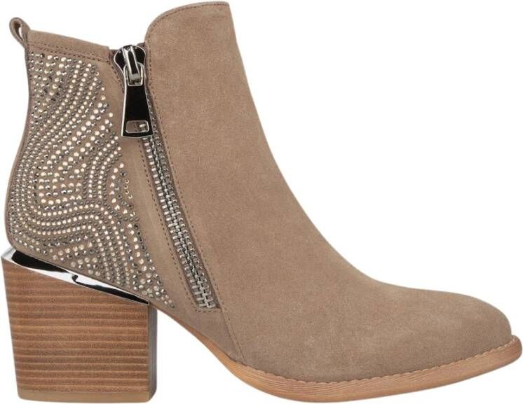 Alma en Pena Studded Zip Enkellaars Beige Dames