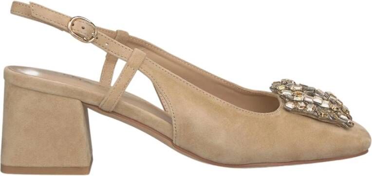 Alma en Pena Versierde Vierkante Hak Schoen Beige Dames