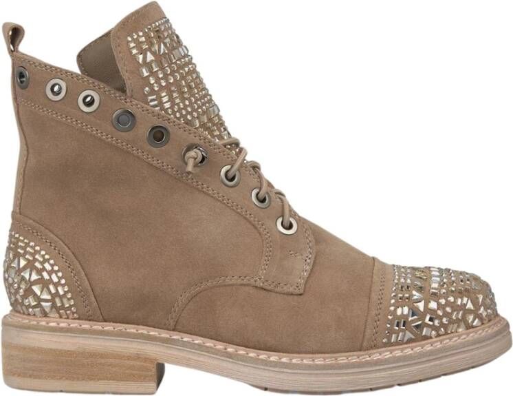 Alma en Pena Veters Glanzende Enkellaarzen Beige Dames